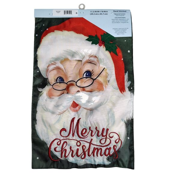 Merry Christmas Santa 18 inch Dimensional Embroidered Double Sided Yard Flag - Picture 4 of 5